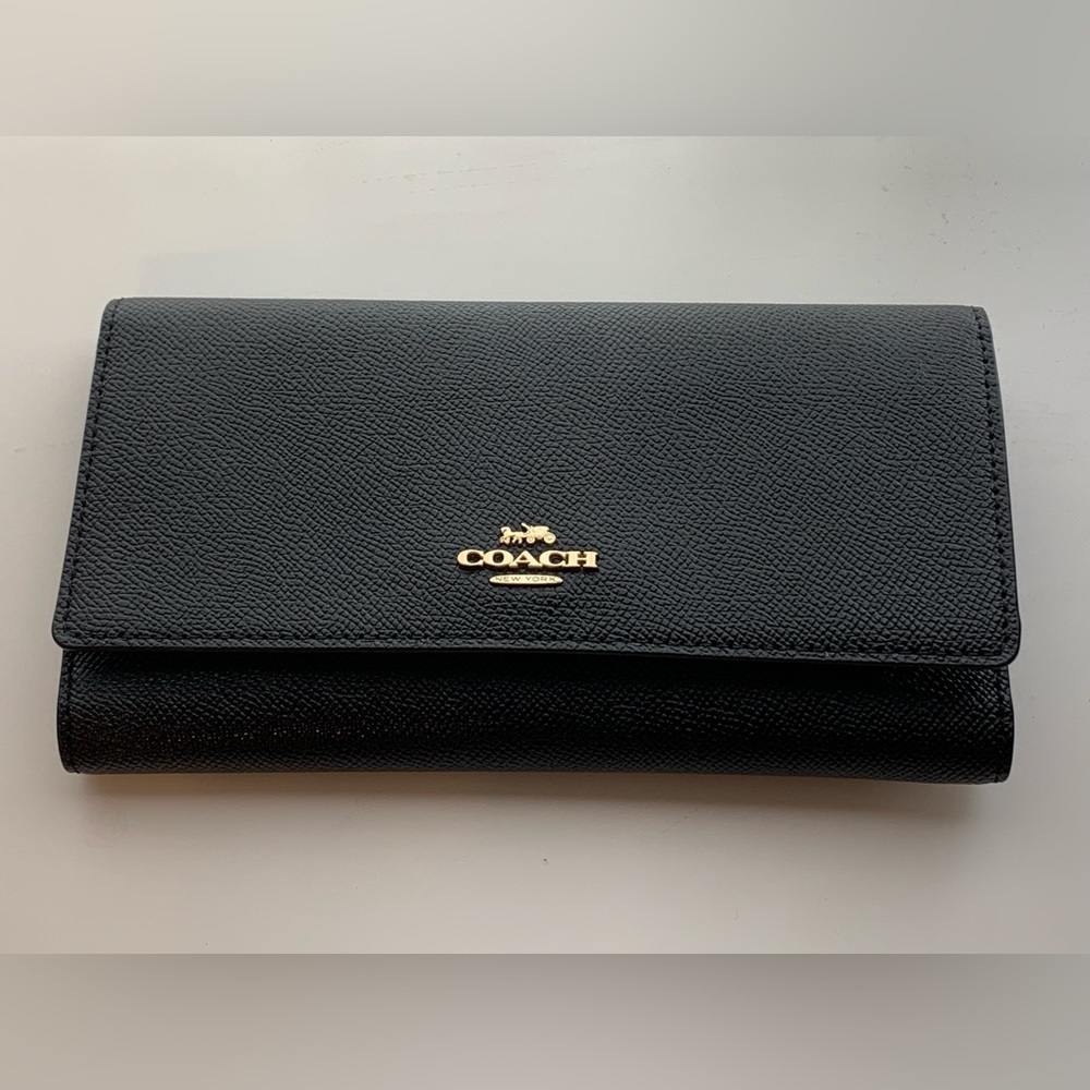 COACH wallet, slim trifold, black leather